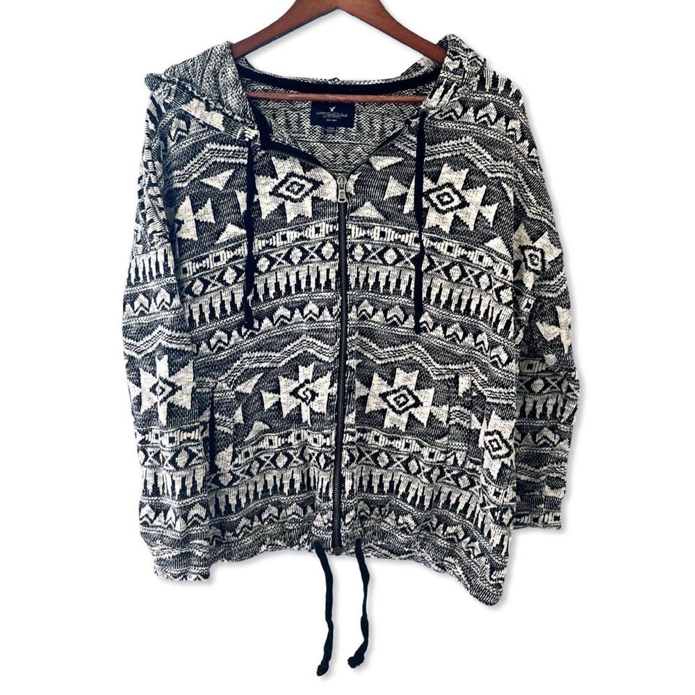American Eagle Outfitters, Aztec Print Zip-Up Hooded Sweater Jacket (Size L)